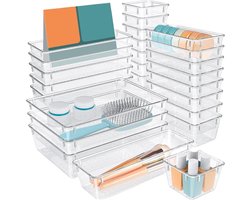 Lade Organizers - Opbergdozen Set - Keuken Bureau Kast - 25 Delig Transparant - Verschillende Maten - Transparant