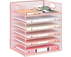 Lade Papier Organizer - Bureaumap Sorteerder - Kantoor Organiseren - Met Handvat - 6 Lades - Roze