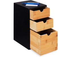 Ladeblok Bamboe - Bureau Organizer - Kantoor Keuken Badkamer - 3 Laden Mix Groottes - 28x17x21.5 cm - Naturel Zwart