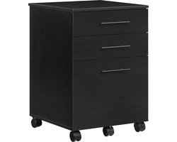 Ladeblok Bureau met Wielen - 3 Lades - Ladekast / Ladenkastje Zwart Houtlook - 40x40x57,5 cm