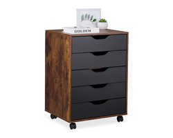 Ladeblok bureau - op wielen - 5 lades - 66,5x48x39,5 cm - industrieel