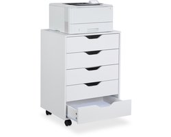 Ladeblok bureau - op wielen - 5 lades - 66,5x48x39,5 cm - wit