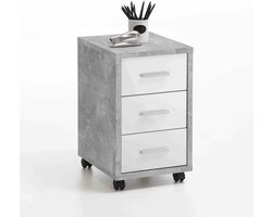 Ladeblok Colorado Beton - Wit - Met wielen - Met lades - Breedte 35 cm - Diepte 42 cm - Hoogte 58.9 cm