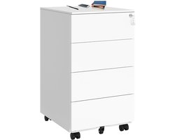 Ladeblok - Ladeblok Op Wieltjes - 4 Lades - Ladeblok Bureau met slot - Bureaukast op wielen - metaal - wit - 45 x 39 x 69 cm