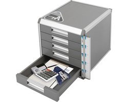 Ladeblok Lateral Opbergkast – 5-Lades Bureau Archiefkast voor Kantoorbenodigdheden met Ingebouwde Handgrepen en Afsluitbaar Design – Zilver