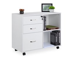 Ladeblok op wieltjes - 66x80x40 cm - met slot - voor hangmappen - wit