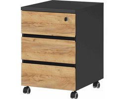 Ladeblok RIO Eiken - Grafiet - Met wielen - Met slot - Met lades - Breedte 41 cm - Diepte 50 cm - Hoogte 60 cm