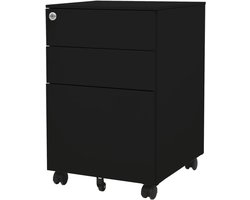 Ladeblok Verrijdbaar - Archiefkast Bureaukast - Documenten Sorteren - Drie Afsluitbare Lades - 39x45x60 cm - Zwart