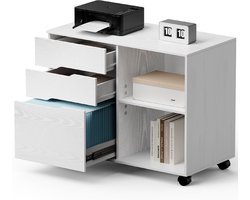 Ladeblok Wit – Bureau Ladeblok met 3 Lades en 2 Open Opbergvakken – 80×40×62 cm