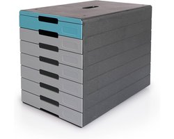 Ladebox Bureau - Opbergkastje - Documenten Sorteren - Gemaakt van gerecycled materiaal - 7 vakken - Antraciet/Blauw