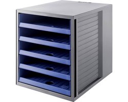 Ladebox Kast SET KARMA min. 80% gerecycled kunststof met 5 open laden voor documenten, bureau, kast, incl. uittrekblokkering, rubberen voetjes, 14018-16, lichtgrijs/blauw