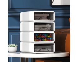 Ladebox, stapelbare mini-opbergdoos van hoogwaardig kunststof (PP), zichtbare ladekast voor kantoor, woonkamer, slaapkamer, 31 x 25 x 18 cm, wit