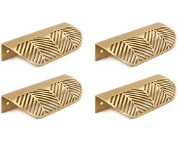 Ladegrepen - Massief messing kastknoppen - Geborsteld bladgouden handgrepen - Voor ladegrepen van dressoirs - Randgrepen - Totale lengte 4-5/8" (117 mm) - 4 stuks