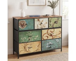 Ladekast - 100x30x78 cm - Opbergkast met 7 stoffen lades - metalen frame - Vintage Stijl - Veelkleurig