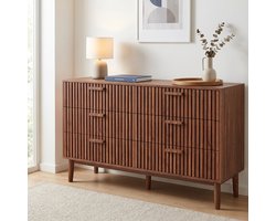 Ladekast - 100x34x73 cm - Opbergkast met 6 lades - grote opbergruimte - hout - lattenontwerp - walnoot
