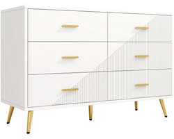 Ladekast 120x40x75cm Dressoir Wit Opbergkast Met 6 Ruime Lades Gouden Poten Modern Ontwerp Geschikt Voor Slaapkamer Woonkamer En Eetkamer