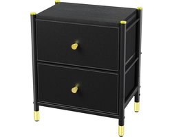 Ladekast- 2 laden - PU lederen opbergladen - dressoir - metalen frame - slaapkamer woonkamer hal kinderkamer - zwart
