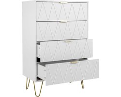 Ladekast 4 Lades 60x34x91 cm - Houten Opbergkast met Gouden Handgrepen - Scandinavisch Design voor Slaapkamer & Woonkamer