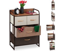 ladekast, 4 lades, met plateau, opvouwbare manden, stoffen kast, stalen frame, HBD 79 x 58 x 31.5 cm, bruin