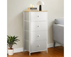 Ladekast - 4 Stoffen Lades - Metalen Frame - Wit - Eiken