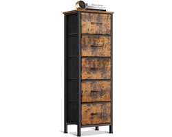 Ladekast 5 Laden - Smalle Commode met Stoffen Laden - Ruimtebesparende Opbergkast 40 x 30 x 120 cm - Vintage Kast met Verstelbare Voeten - Hoge Slaapkamerkast voor Woonkamer, Hal en Kleine Ruimtes