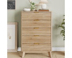 Ladekast 5 Lades – Eiken Houtlook – Scandinavisch Design – Commode met Gouden Handgrepen