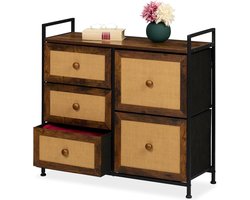 Ladekast 5 lades rotan look - Slaapkamer hal HBD - 77 x 85 x 315 cm - Commode metaal bruin-zwart - Moderne stijl