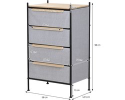 Ladekast 58x98x42,5 cm eiken van staal, MDF met 4 stoffen laden ML Design