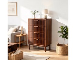 Ladekast 60x34x91 cm, moderne opbergkast met 4 lades, dressoir kast voor woonkamer, multifunctioneel opbergmeubel, houten kast in walnootkleur