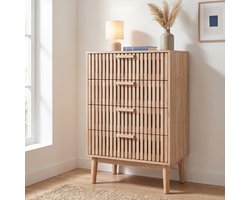 Ladekast - 60x34x91 cm - Opbergkast met 4 lades - hout - lattenontwerp - Houtkleur