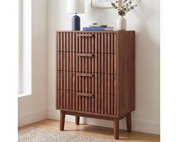 Ladekast - 60x34x91cm - Opbergkast met 4 lades - Hout - Latten design - Walnoot