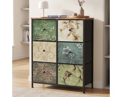 Ladekast - 67.5x30x86.5cm - Opbergkast met 6 stoffen lades - metalen frame met houten blad - Vintage Stijl - Veelkleurig