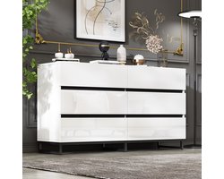 Ladekast - 69x39x78 cm, 6 hoogglans laden, Drie metalen framepoten, Ladekasten, Grote opslagruimte, Vrijstaand Ladekasten, Multifunctionele kast voor woonkamer slaapkamer hal badkamer, Scandinavische - Wit