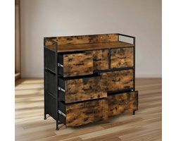 Ladekast 7 Lades Industrieel – Opbergkast met Stoffen Lades en Metaal Frame – Dressoir voor Slaapkamer, Woonkamer en Hal – Robuust & Lichtgewicht – Rustiek Bruin Zwart – House&Garden
