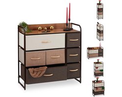 ladekast, 7 lades, met plateau, opvouwbare manden, stoffen kast, stalen frame, HBD 79 x 80 x 31 cm, bruin