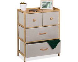 ladekast - 73 x 57,5 x 30 cm - 4 stoffen lades - bamboe - natuur-beige