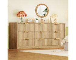 Ladekast - 9 Lades - Metalen Handgrepen - 160×39.5×75cm - Natuurlijk