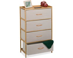 ladekast - 94 x 58 x 32,5 cm - bamboe - 4 stoffen lades - natuur-beige