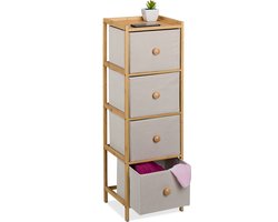 ladekast - 94x31x30 cm - 4 stoffen lades - bamboe - smal - beige/natuur