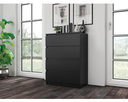 Ladekast antraciet eiken 4 lades Zwart