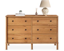 Ladekast APOANA van massief hout met 6 laden, eikenkleurig - dressoir met veel opbergruimte voor kleding en accessoires, ladekast voor slaapkamer van hout met metalen uittrekblad en Scandinavisch design - ambiente frontale