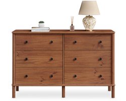 Ladekast APOANA van massief hout met 6 laden, kastanjekleur - dressoir met veel opbergruimte voor kleding en accessoires, slaapkamerkast van hout met metalen uittrekblad en Scandinavisch design zijaanzicht ambiete