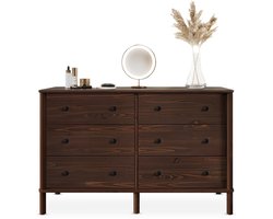 Ladekast APOANA van massief hout met 6 laden, walnootkleurig - dressoir met veel opbergruimte voor kleding en accessoires, ladekast voor slaapkamer van hout met metalen uittrekblad en Scandinavisch design - ambiente frontale