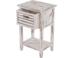 Ladekast bijzettafel telefoontafel, 57x35x27cm, shabby look, vintage ~ wit