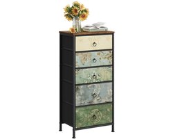 Ladekast -Bohemian adenkast - 5 Lades - Opbergkast - Dressoir - Multifunctioneel - Metalen Frame - 5 Lades - 45.5 x 95.5 x 30 cm - eclectische, vintage-geïnspireerde ladekast - uitgesproken bohemian karakter