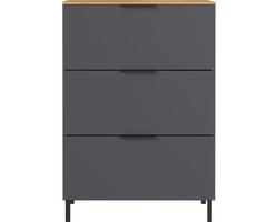 Ladekast Calista 68cm met 3 lades - antraciet/eik