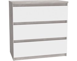 Ladekast CHELSEA 3 Laden - Kleur wit/licht beton - B 77,2 x D 42 x H 79,9 cm