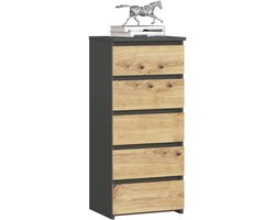Ladekast CL5 met 5 Lades / AKORD Furniture Factory / Grafietgrijs - Artisan Eik / 40 x 92 x 35 cm