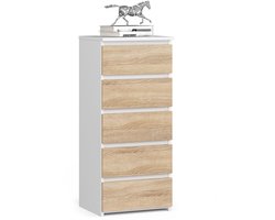 Ladekast CL5 met 5 Lades / AKORD Furniture Factory / Wit – Sonoma Eik / 40 x 92 x 35 cm