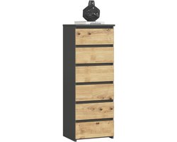 Ladekast CL6 met 6 Lades / AKORD Furniture Factory / Grafietgrijs - Artisan Eik / 40x109x35 cm
